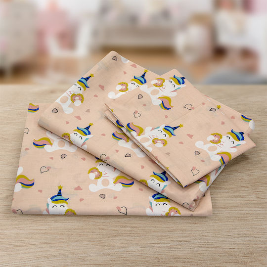 Lino Home Σετ Βρεφικά Σεντόνια Κούνιας Βαμβακερά Πορτοκαλί 120x180εκ.