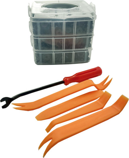 Set 620 Plastic Clips + 5 Tools
