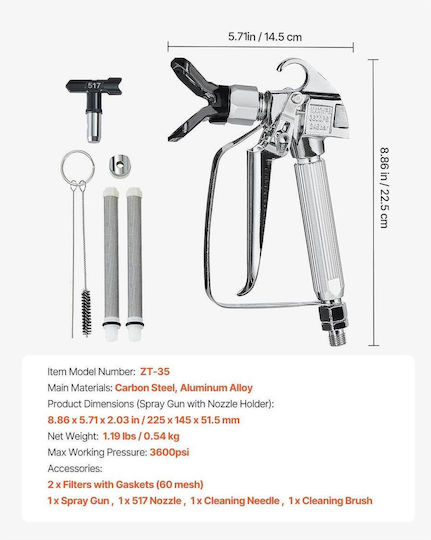 Vevor Airless Πιστόλι Βαφής Άνω Δοχείου