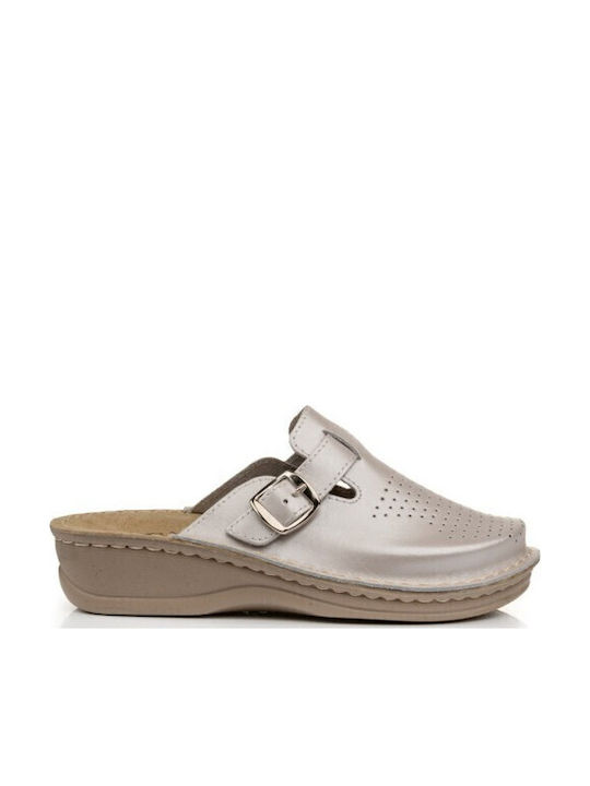 Boxer Damentliche Leder Holzschuhe Silber