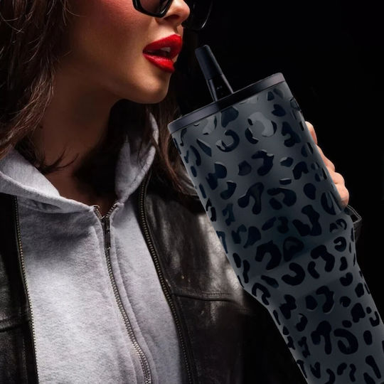 Cool'NMore Чаша с дръжка Термос Неръждаема стомана Без BPA 600мл Glamour Black с Сламка и Дръжка
