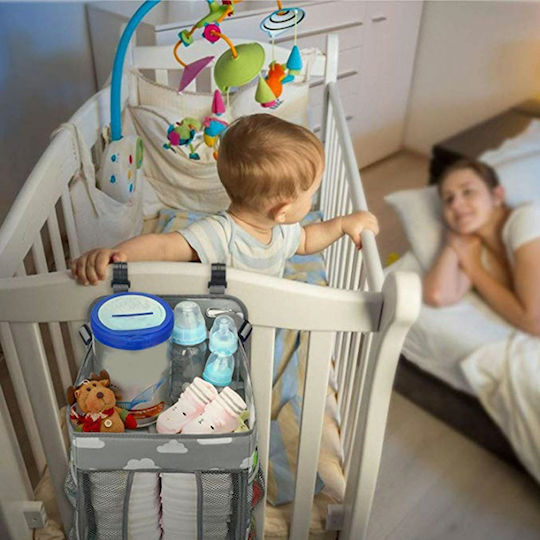 Crib Organizer Tecos Diapers Accessories Other Essentials Baby Care 43x28x20cm Hangable on Crib Gray