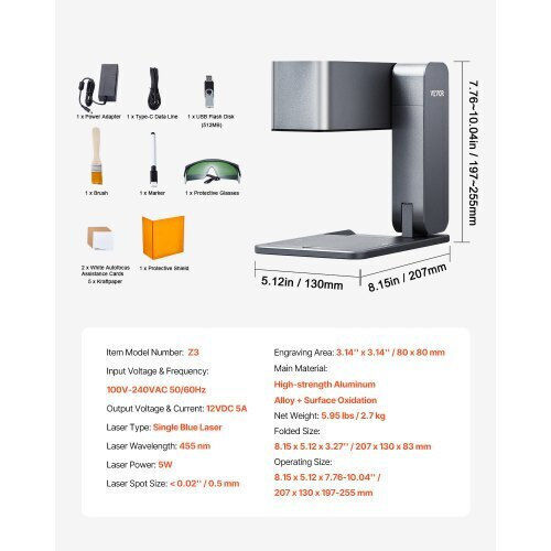 Vevor Gravator Laser 5W Potrivit Pentru Lemn / MDF / Piele / Acrilic / Plexiglas