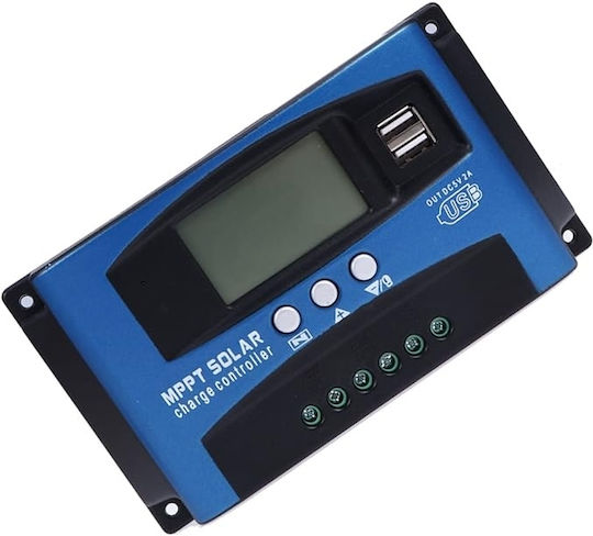 Controler de încărcare solară MPPT 30A, afișaj LCD dublu, 12V 24V, USB, baterie litiu, albastru