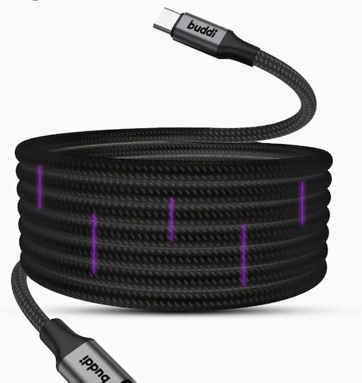 Buddi Magnetisch / Geflochten USB 2.0 Kabel USB-C männlich - USB-C 60W Schwarz 1m