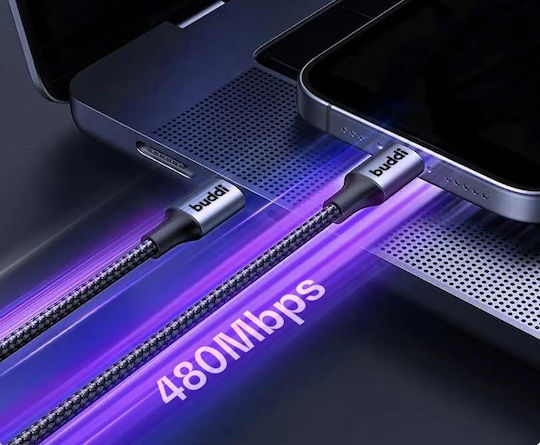 Buddi Magnetisch / Geflochten USB 2.0 Kabel USB-C männlich - USB-C 60W Schwarz 1m