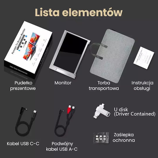 Extralink Smart Life S350 2-Screen 13.3" Full HD IPS 60Hz Monitor for Laptops 13.3" to 17.3"