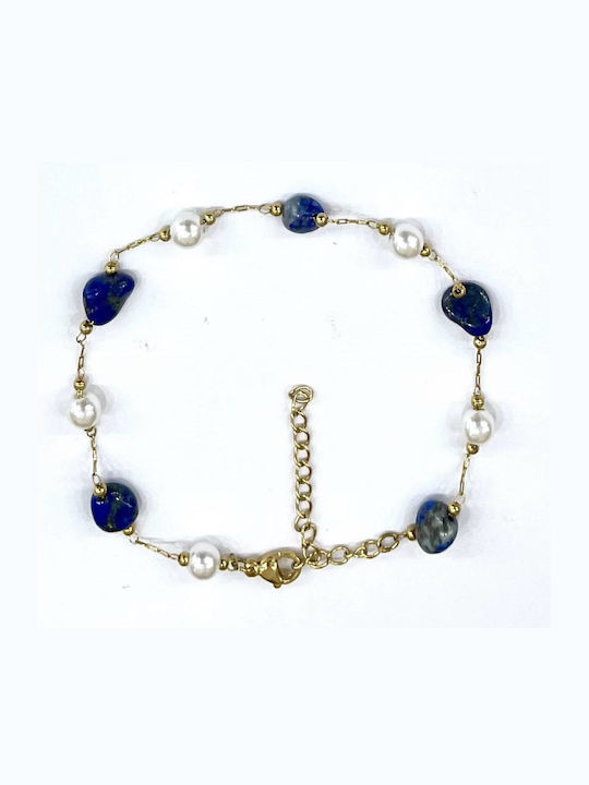 Tatu Moyo Bracelet Anklet made of Steel Gold Plated with Pearls