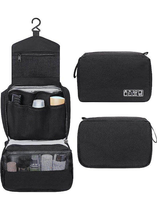 Travel Cosmetic Bag Tecos 3 Compartments Dimensions 24*13*7.5 Centimeters Hook Black