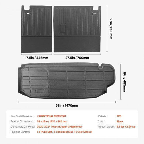 Vevor Custom Cargo & Back Mats TPE Kluger & Highlander 2020-2024 Ydxdytqchdhs0w1asv0