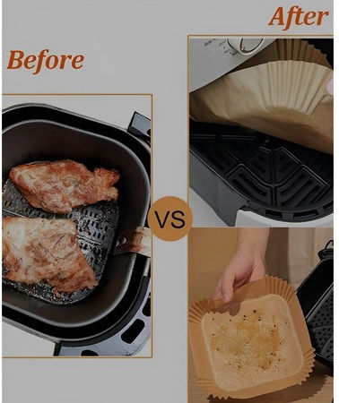Hârtii de Copt Antiaderente pentru Air Fryer 20x20cm 50 Bucăți