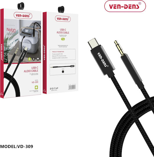 Ven-Dens USB 2.0 Cable USB-C male - 3.5mm / USB-A Black 1m (VD-AUX002)