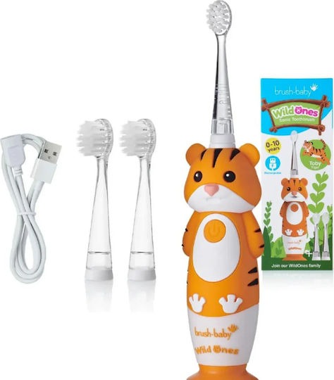 Brush Baby Wildones Children's Electric Toothbrush with Chronograph for 0m+ Tiger with Replacement Heads