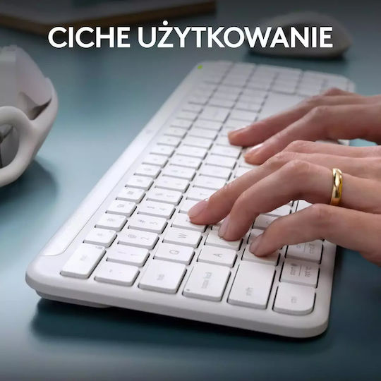 Logitech Signature Slim Combo MK950 Ασύρματο Bluetooth Σετ Πληκτρολόγιο & Ποντίκι Αγγλικό US Λευκό