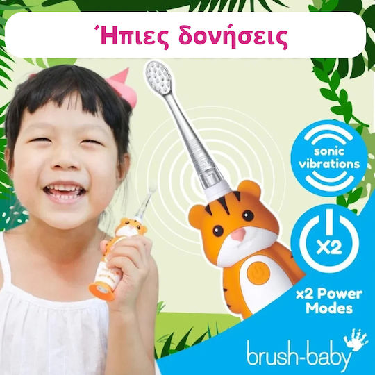 Brush Baby Wildones Children's Electric Toothbrush with Chronograph for 0m+ Tiger with Replacement Heads