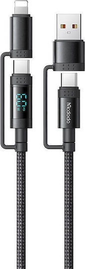 Mcdodo LED USB to Lightning / Type-C Cable Μαύρο 1.2m (072288)