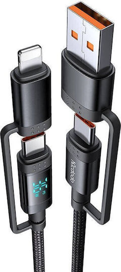 Mcdodo LED USB to Lightning / Type-C Cable Μαύρο 1.2m (072288)
