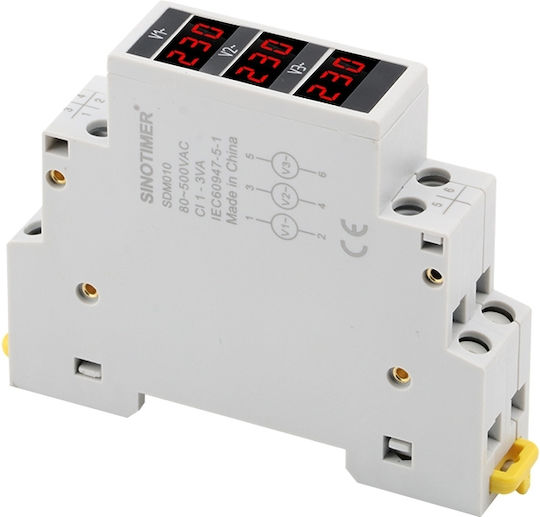 Sinotimer Voltmeter Three-Phase Measures AC Voltage 80-500V SDM010