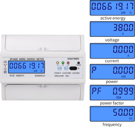 Three-Phase Energy Meter Sinotimer DIN Rs485 Kwh Power Consumption Current Voltmeter Modbus Rtu Monitor 380V 400V