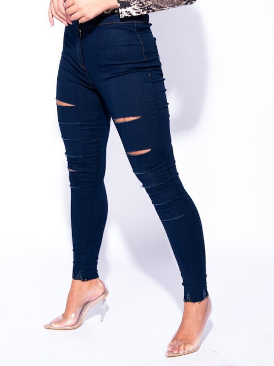 Blugi de damă cu tăieturi cu croială skinny Blue