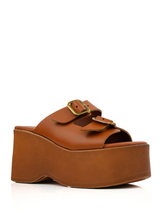 Tan Leather Platforms Double Buckles