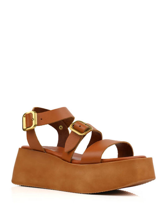 Tan One-Piece Platforms with Gold Buckles