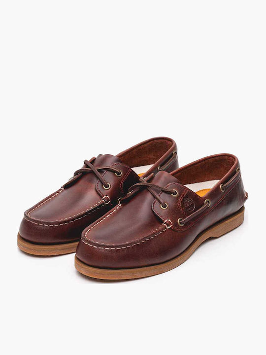 Leather Women's Boat Shoes in Burgundy Color