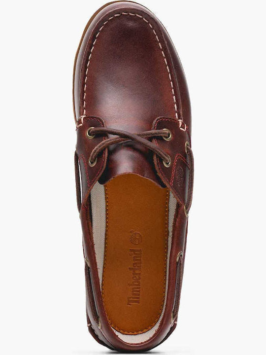 Leather Women's Boat Shoes in Burgundy Color
