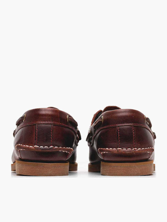 Leather Women's Boat Shoes in Burgundy Color
