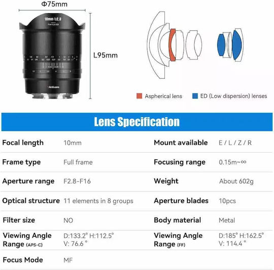 7artisans Full Frame Camera Lens Fisheye for Nikon Z Mount Black