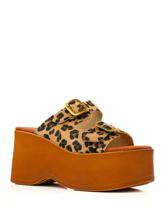 Leopard Leather Platforms with Double Buckles