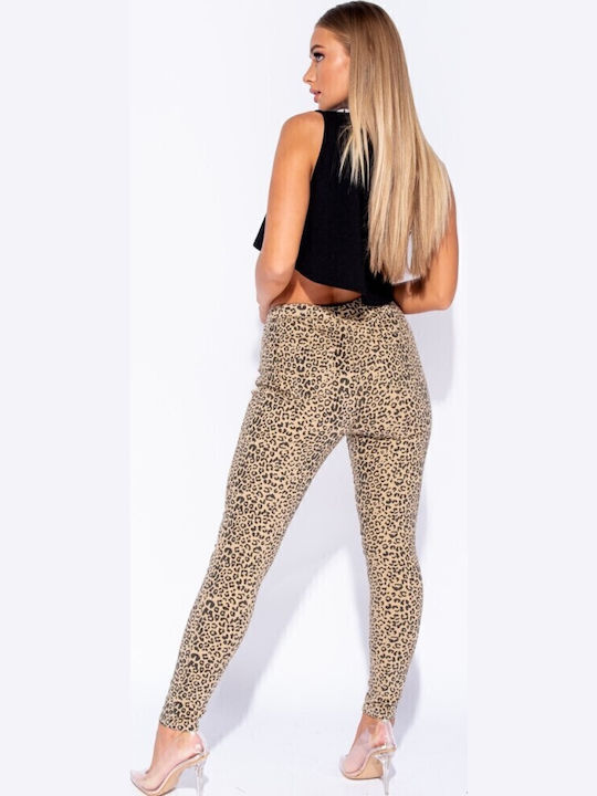 Denim-Formhose mit Leopardenmuster