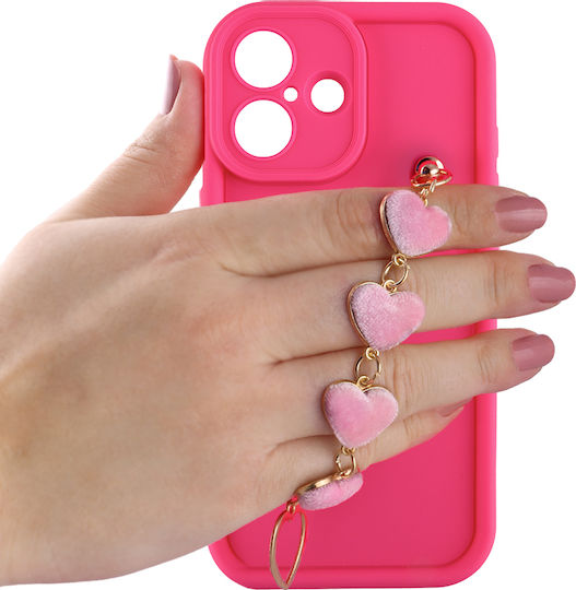 Volte-Tel Hearts Strap Back Cover Σιλικόνης με Λουράκι Ροζ (iPhone 16)