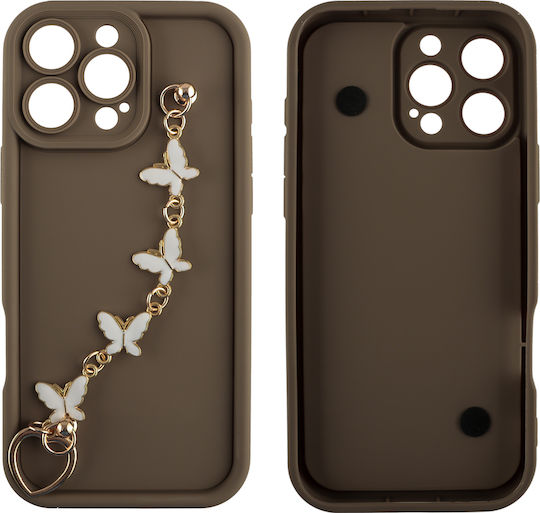 Volte-Tel Butterflies Strap Back Cover Silicone with Strap Brown (iPhone 16 Pro Max)