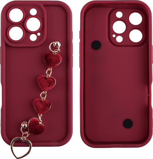 Volte-Tel Hearts Strap Back Cover Silicone with Strap Burgundy (iPhone 16 Pro Max)