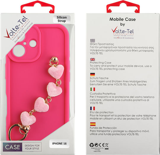 Volte-Tel Hearts Strap Back Cover Σιλικόνης με Λουράκι Ροζ (iPhone 16)