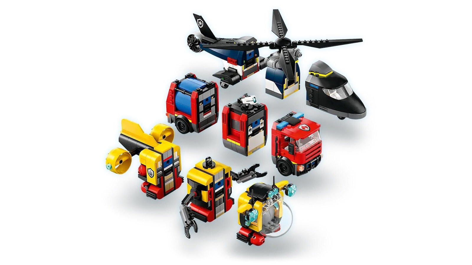 LEGO Elicopter City Mașină de Pompieri și Submarin pentru 7+ Ani
