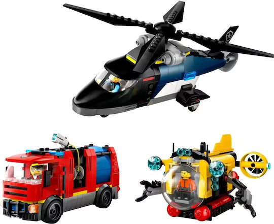 LEGO Lego-Stadt Hubschrauber Feuerwehrauto und U-Boot für 7+ Jahre 874 Stück