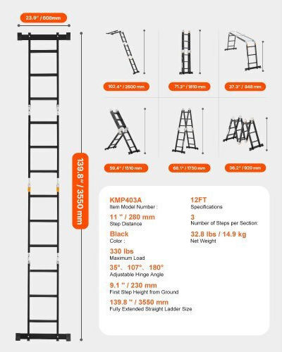 Vevor Multipurpose Ladder 4x3 with Maximum Height 3.7m