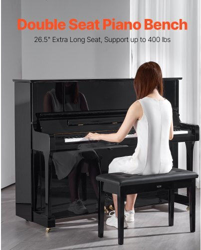 Vevor Double Piano Bench Keyboard Storage Padded Seat Wooden Vanity Library Stool