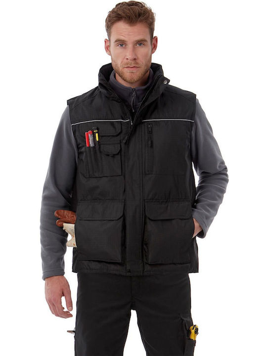 B&C Pro Ανδρικό Γιλέκο Εργασίας με Επένδυση Fleece Μαύρο