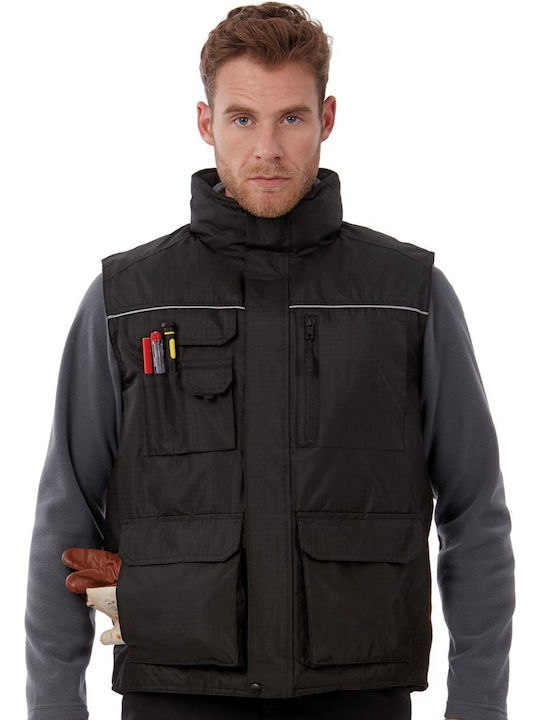B&C Pro Ανδρικό Γιλέκο Εργασίας με Επένδυση Fleece Μαύρο