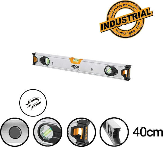 Ingco HSL38040M Spirit Level Aluminum Magnetic 40cm with 3 Eyes