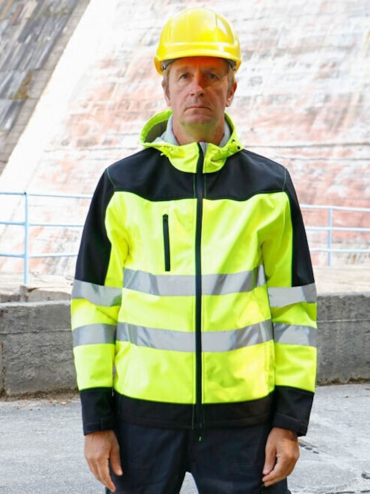 Stenso Nobel Work Fleece Jacket Reflective Softshell with Hood Yellow