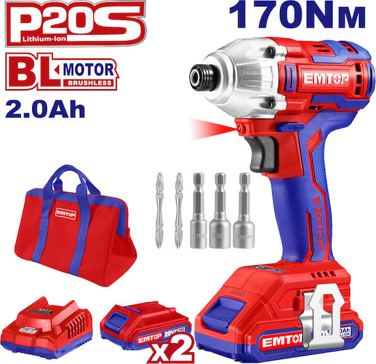 Emtop ECDLIR20221 Impact Screwdriver Battery Brushless 20V 2x2Ah