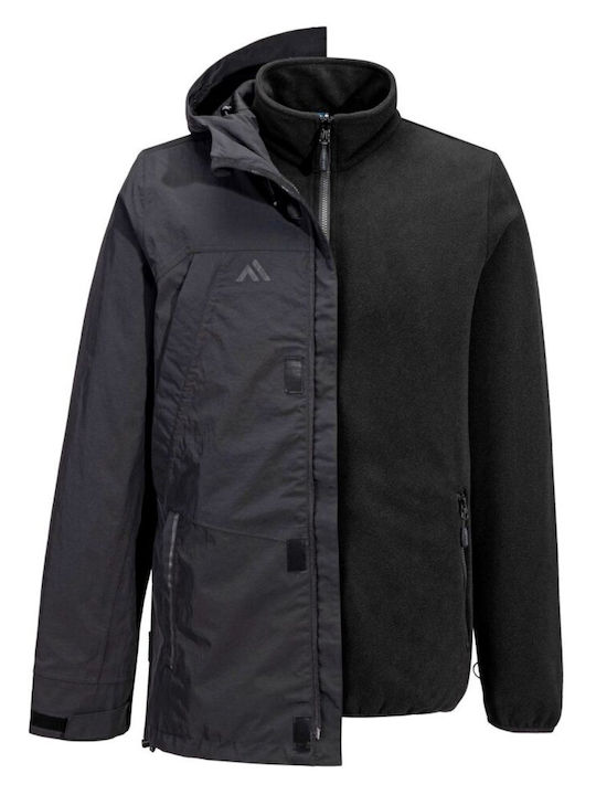 Portwest Work Jacket Reflective with Removable Fleece Lining and with Hood Black