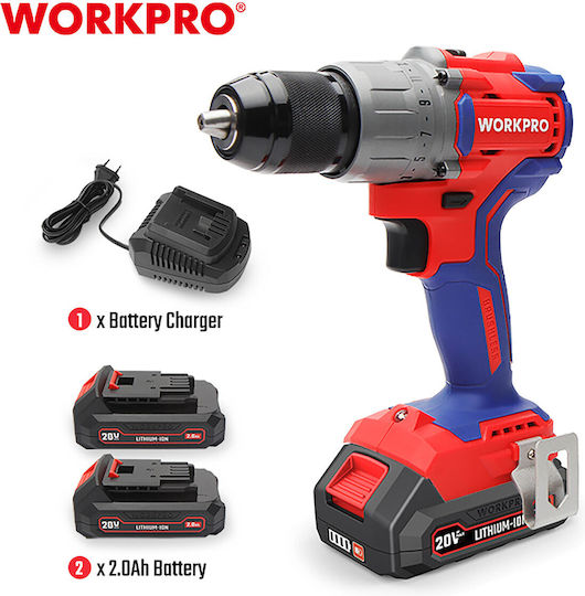 WorkPro WP390002 Двигател За Бормашина На Батерия Безчетков 20V 2x2Ah