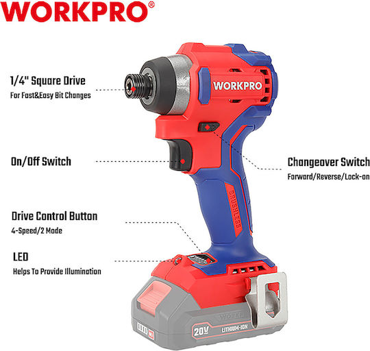 WorkPro WP390100 Παλμικό Κατσαβίδι Μπαταρίας Solo Brushless 20V