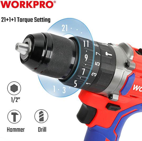 WorkPro WP390007 Κρουστικό Δραπανοκατσάβιδο Μπαταρίας Brushless 20V 2x2Ah