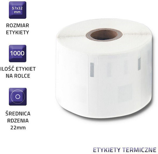 Qoltec LW-11354 S0722540 1000 Αυτοκόλλητες Ετικέτες σε Ρολό για Εκτυπωτή Ετικετών 57x32mm